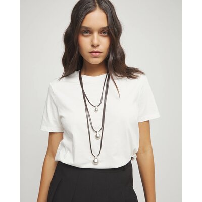 UNOde50 UNOde50 Ketting | Lange Leren Ketting met meerdere strengen en drie bollen | COL2044MARMTL