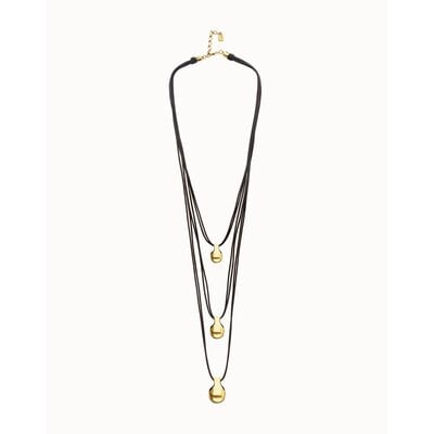 UNOde50 UNOde50 Ketting | Lange Leren Ketting met meerdere strengen en drie bollen | Verguld | COL2044MARORO