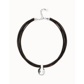 UNOde50 UNOde50 Ketting | Korte Leren Ketting met meerdere strengen en een grote bol | COL2046MARMTL