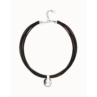 UNOde50 UNOde50 Ketting | Korte Leren Ketting met meerdere strengen en een grote bol | SS26