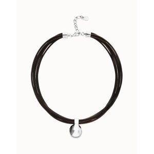 UNOde50 UNOde50 Ketting | Korte Leren Ketting met meerdere strengen en een grote bol | SS26