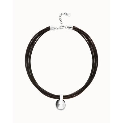 UNOde50 UNOde50 Ketting | Korte Leren Ketting met meerdere strengen en een grote bol | COL2046MARMTL
