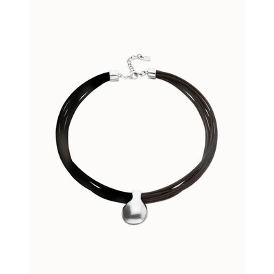 UNOde50 UNOde50 Ketting | Korte Leren Ketting met meerdere strengen en een grote bol | COL2046MARMTL