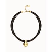 UNOde50 UNOde50 Ketting | Korte Leren Ketting met meerdere strengen en een grote bol | COL2046MARORO