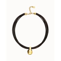 UNOde50 UNOde50 Ketting | Korte Leren Ketting met meerdere strengen en een grote bol | SS26