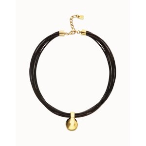 UNOde50 UNOde50 Ketting | Korte Leren Ketting met meerdere strengen en een grote bol | SS26