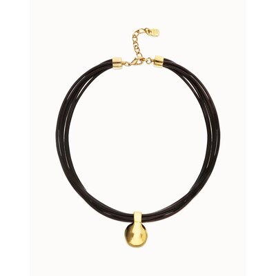 UNOde50 UNOde50 Ketting | Korte Leren Ketting met meerdere strengen en een grote bol | COL2046MARORO