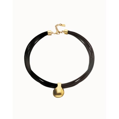 UNOde50 UNOde50 Ketting | Korte Leren Ketting met meerdere strengen en een grote bol | COL2046MARORO