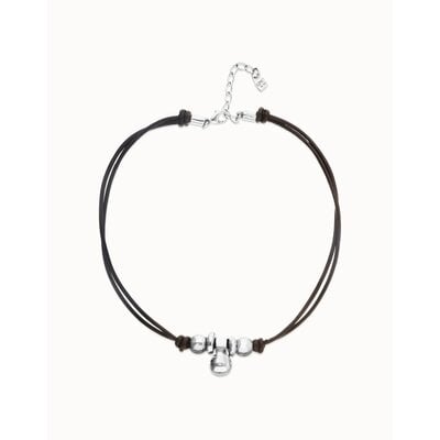 UNOde50 UNOde50 Ketting | Korte Leren Ketting met 3 bolletjes | COL2064MARMTL