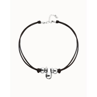 UNOde50 UNOde50 Ketting | Korte Leren Ketting met 3 bolletjes | COL2064MARMTL