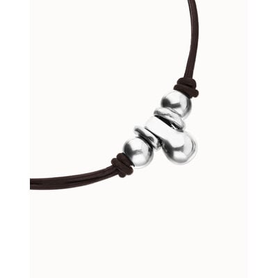 UNOde50 UNOde50 Ketting | Korte Leren Ketting met 3 bolletjes | COL2064MARMTL
