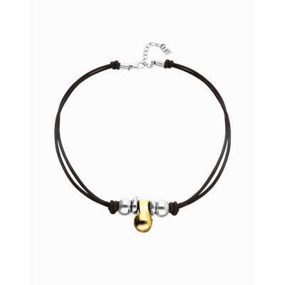 UNOde50 UNOde50 Ketting | Korte Leren Ketting met 3 bolletjes | COL2064OROMTL