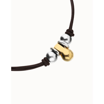 UNOde50 UNOde50 Ketting | Korte Leren Ketting met 3 bolletjes | COL2064OROMTL
