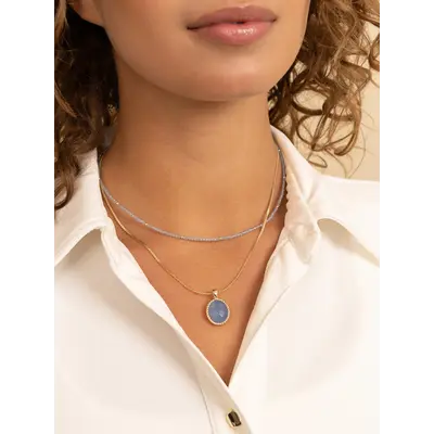 SPARKLING SPARKLING Ketting | Twist Pendant l Milky Blue Jade | Verguld
