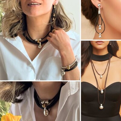 UNOde50 UNOde50 Ketting | Korte Leren Ketting met 3 bolletjes | COL2064MARMTL