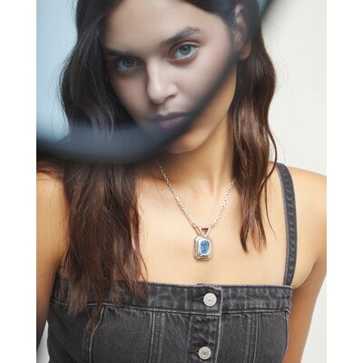 UNOde50 UNOde50 Ketting | Ketting met rechthoekig blauw gefacetteerd kristal  | COL2071AZUMTL