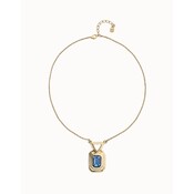UNOde50 UNOde50 Ketting | Ketting met rechthoekig blauw gefacetteerd kristal  | Verguld | COL2071AZUORO