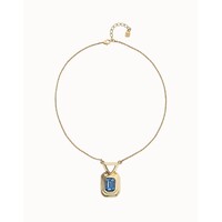 UNOde50 UNOde50 Ketting | Ketting met rechthoekig blauw gefacetteerd kristal  | Verguld |  SS26