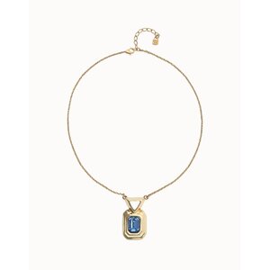 UNOde50 UNOde50 Ketting | Ketting met rechthoekig blauw gefacetteerd kristal  | Verguld |  SS26