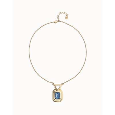 UNOde50 UNOde50 Ketting | Ketting met rechthoekig blauw gefacetteerd kristal  | Verguld | COL2071AZUORO