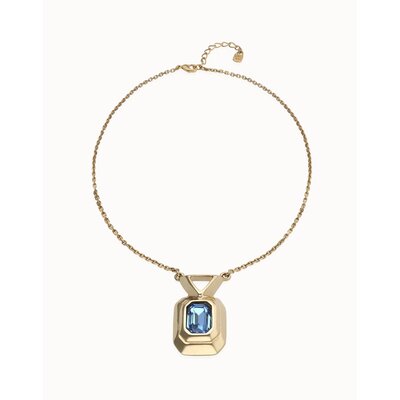 UNOde50 UNOde50 Ketting | Ketting met rechthoekig blauw gefacetteerd kristal  | Verguld | COL2071AZUORO