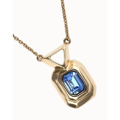 UNOde50 UNOde50 Ketting | Ketting met rechthoekig blauw gefacetteerd kristal  | Verguld | COL2071AZUORO