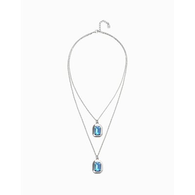 UNOde50 UNOde50 Ketting | Dubbele ketting met twee rechthoekige gefacetteerde kristallen | COL2072AZUMTL