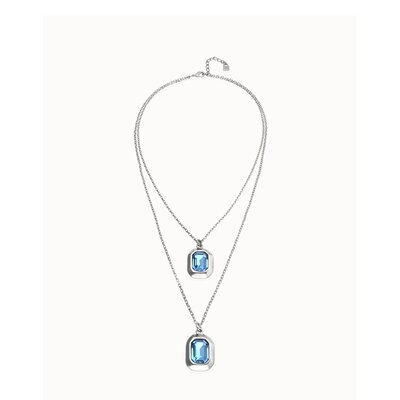 UNOde50 UNOde50 Ketting | Dubbele ketting met twee rechthoekige gefacetteerde kristallen | COL2072AZUMTL