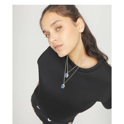 UNOde50 UNOde50 Ketting | Dubbele ketting met twee rechthoekige gefacetteerde kristallen | COL2072AZUMTL