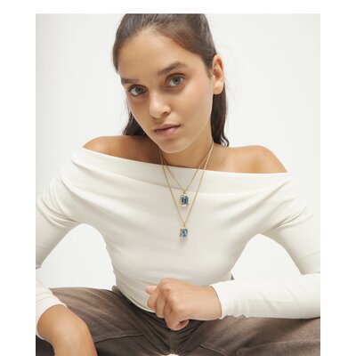 UNOde50 UNOde50 Ketting | Dubbele ketting met twee rechthoekige gefacetteerde kristallen  | Verguld | COL2072AZUORO