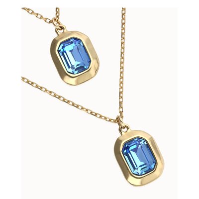 UNOde50 UNOde50 Ketting | Dubbele ketting met twee rechthoekige gefacetteerde kristallen  | Verguld | COL2072AZUORO