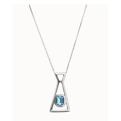 UNOde50 UNOde50 Ketting | Lange ketting met hanger en rechthoekig blauw gefacetteerd kristal | COL20732AZUMTL