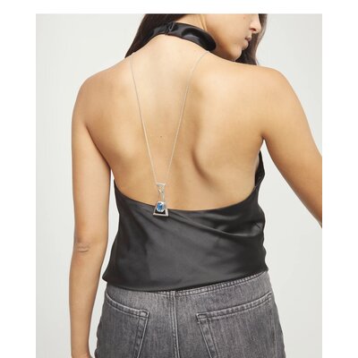 UNOde50 UNOde50 Ketting | Lange ketting met hanger en rechthoekig blauw gefacetteerd kristal | COL20732AZUMTL