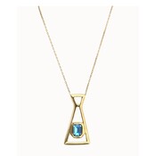 UNOde50 UNOde50 Ketting | Lange ketting met hanger en rechthoekig blauw gefacetteerd kristal  | Verguld | COL2073AZUORO