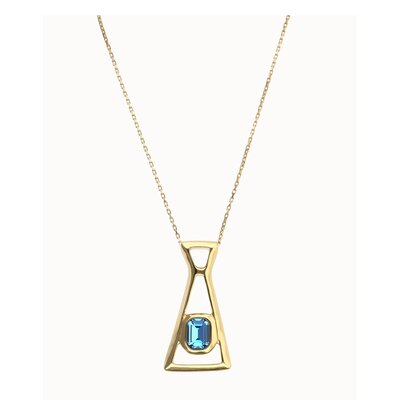 UNOde50 UNOde50 Ketting | Lange ketting met hanger en rechthoekig blauw gefacetteerd kristal  | Verguld | COL2073AZUORO
