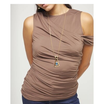 UNOde50 UNOde50 Ketting | Lange ketting met hanger en rechthoekig blauw gefacetteerd kristal  | Verguld | COL2073AZUORO