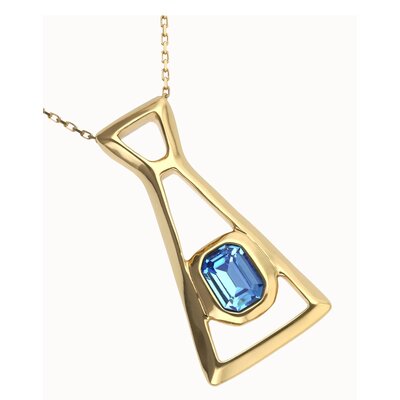 UNOde50 UNOde50 Ketting | Lange ketting met hanger en rechthoekig blauw gefacetteerd kristal  | Verguld | COL2073AZUORO