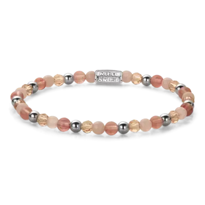 REBEL & ROSE REBEL & ROSE Armband | Roses and Cherry Glam Rocks | Zilverkleurig | 4 mm