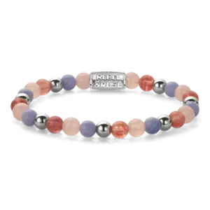 REBEL & ROSE REBEL & ROSE Armband | Pink Summer Vibes | Zilverkleurig ion-plated | 6 mm