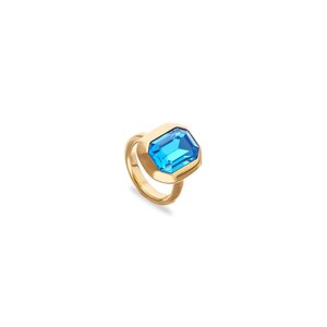 UNOde50 UNOde50 Ring | Rechthoekige ring met blauw gefacetteerde kristal | Verguld | SS26