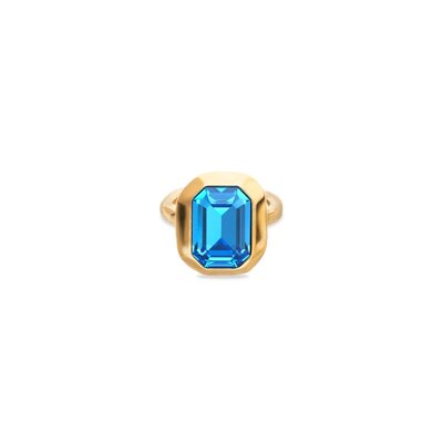 UNOde50 UNOde50 Ring | Rechthoekige ring met blauw gefacetteerde kristal | Verguld | ANI0864AZUORO