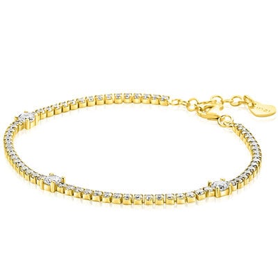ZINZI ZINZI Armband | Vergulde tennisarmband bezet met witte zirkonia’s in verfijnde rijzetting, afgewisseld met drie grotere witte zirkonia's in chatonzetting | ZIA2894Y