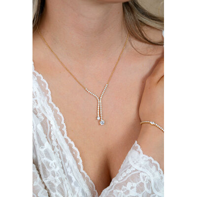 ZINZI ZINZI Ketting | Y-collier met luxe tennislook en witte zirkonia's in rijzetting met twee grotere witte zirkonia's | ZIC2894Y