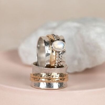 JEH JEWELS JEH JEWELS Ring | Ring zilver + Goldfilled + Maansteen classy | Touch of Gold | 21719
