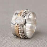 JEH JEWELS JEH JEWELS Ring | Ring zilver + Goldfilled + Maansteen classy | Touch of Gold