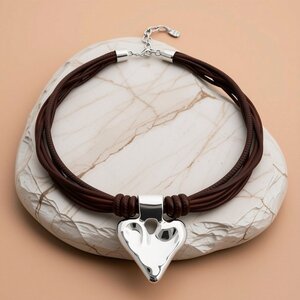 UNOde50 UNOde50 Ketting | Leren Ketting met Verzilverde Hart Hanger | SS26