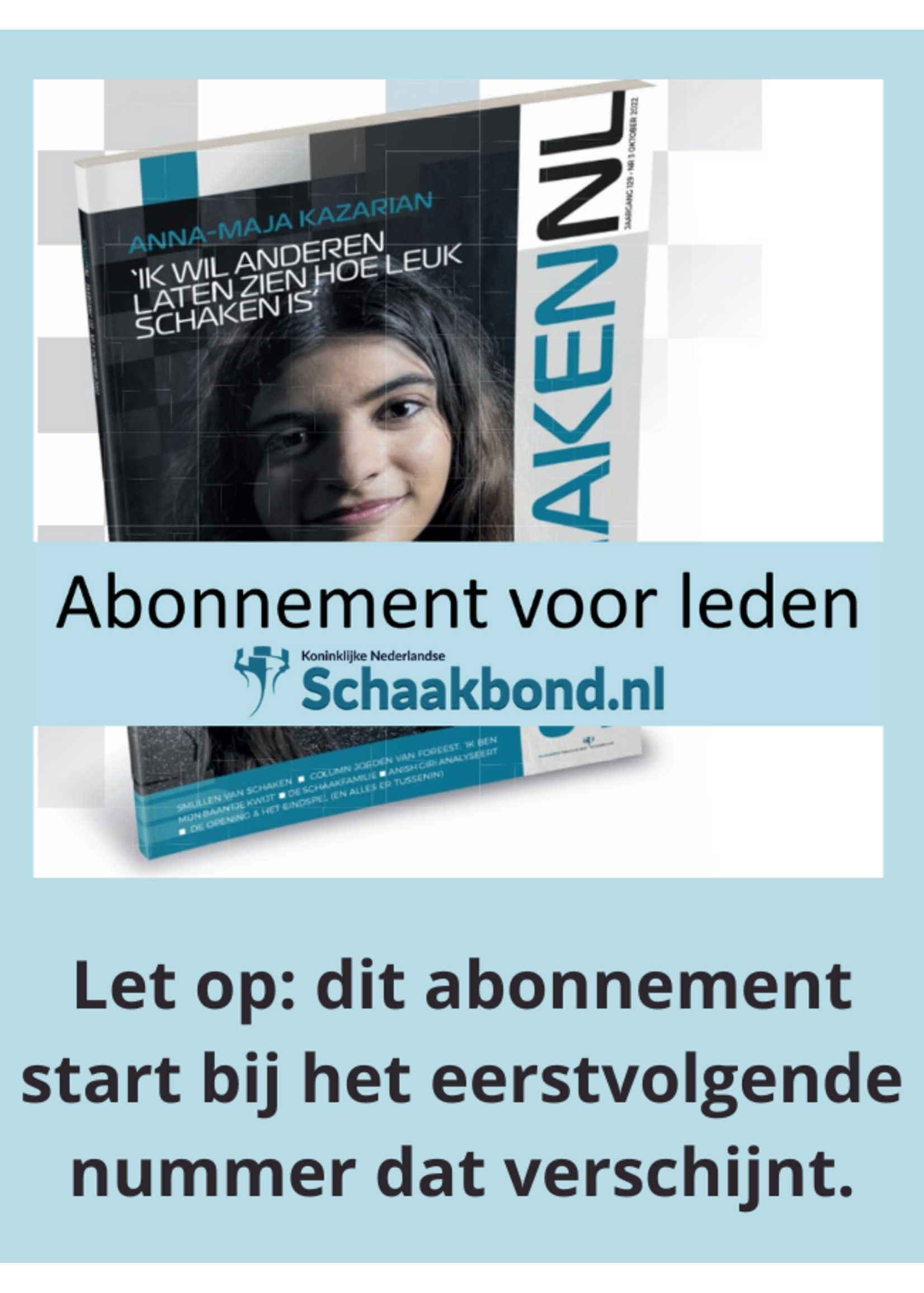 SchakenNL SchakenNL abonnement voor leden van de schaakbond