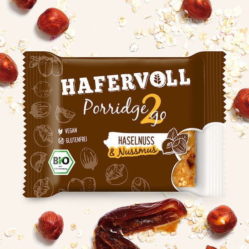 HAFERVOLL 13er Box - Porridge2go Haselnuss - Bio