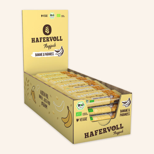 HAFERVOLL 18er Box - Organic Flapjack Banana & Brazil Nut HAFERVOLL 18er Box - Organic Flapjack Banana & Brazil Nut