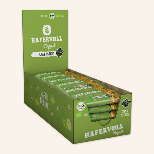 HAFERVOLL 18er Box - Organic Flapjack Chia & Pistachio HAFERVOLL 18er Box - Organic Flapjack Chia & Pistachio